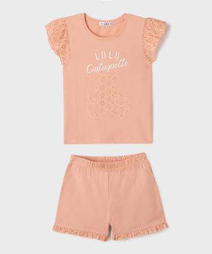 Pyjashort 2 pièces à broderie anglaise fille - LuluCastagnette vue1 - LULU CASTAGNETTE GEMO FOR GOOD - GEMO