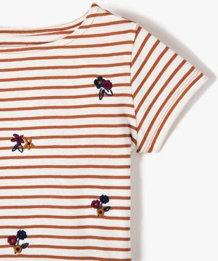 Tee-shirt fille rayé à manches courtes avec motifs brodés vue2 - GEMO (ENFANT) - GEMO