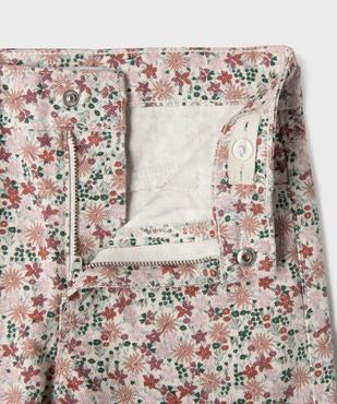 Jean straight à motifs fleuris avec taille ajustable fille vue2 - GEMO 4G FILLE - GEMO