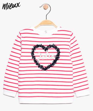 Sweat bébé fille à motifs pailletés en coton bio molletonné vue1 - GEMO 4G BEBE - GEMO