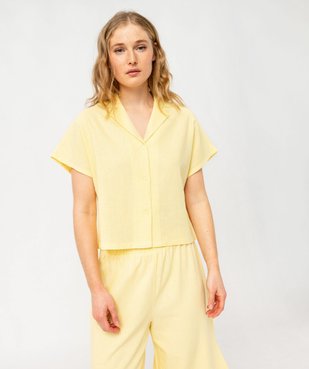 Haut de pyjama forme chemise manches courtes en lin femme vue1 - GEMO 4G FEMME - GEMO