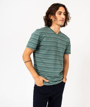 Tee-shirt à manches courtes et col V à rayures homme vue2 - GEMO 4G HOMME - GEMO