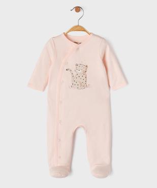 Pyjama en coton ouvert devant motif félin bébé fille vue1 - GEMO 4G BEBE - GEMO