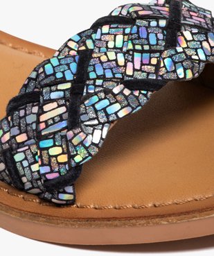 Sandales fille en cuir suédé et à scratch avec bride tressée scintillante vue6 - GEMO 4G FILLE - GEMO