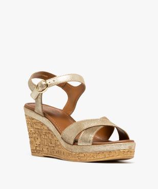 Sandales à brides en cuir métallisé et semelle compensée femme - Tanéo vue2 - TANEO - GEMO