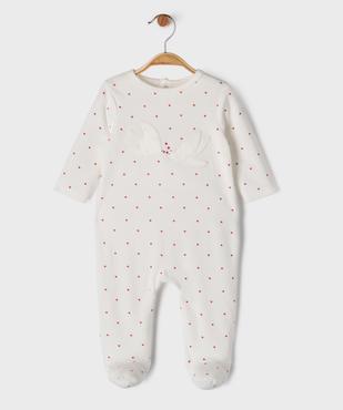 Pyjama en velours à petits cœurs et broderies oiseaux bébé vue1 - GEMO 4G BEBE - GEMO