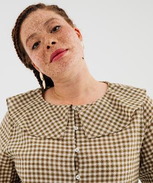 Chemise manches longues en coton stretch à carreaux et grand col femme grande taille vue2 - GEMO (G TAILLE) - GEMO