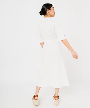 Robe chemise longue à manches courtes en lin et viscose femme vue3 - GEMO 4G FEMME - GEMO