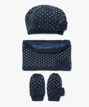 Ensemble 3 pièces bébé fille : bonnet + tour de cou + moufles vue1 - GEMO(BEBE DEBT) - GEMO