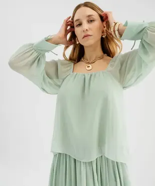 Blouse manches longues en voile femme vue1 - GEMO 4G FEMME - GEMO