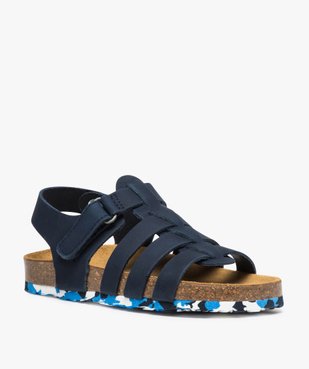 Sandales garçon unies en cuir avec bride à scratch vue2 - GEMO (ENFANT) - GEMO