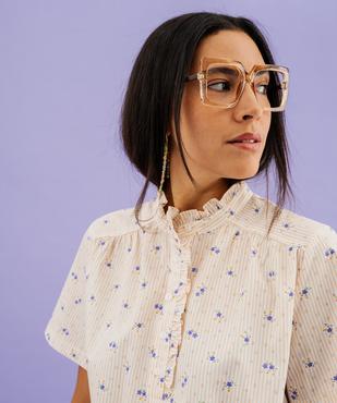 Blouse femme en coton rayé et fleuri à col victorien boutonné femme vue2 - GEMO(FEMME PAP) - GEMO