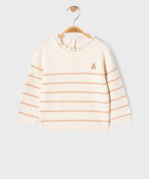 Pull rayé avec col en dentelle bébé fille - LuluCastagnette vue1 - LULU CASTAGNETTE GEMO FOR GOOD - GEMO