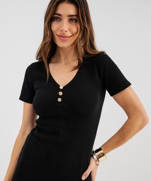 Robe longue moulante en maille de coton stretch côtelée femme vue2 - GEMO 4G FEMME - GEMO