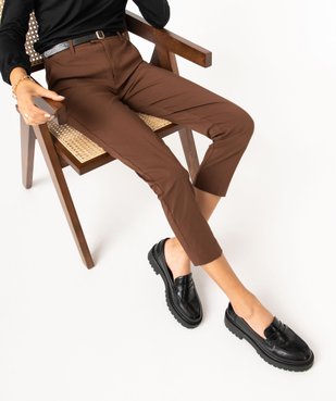 Pantalon en toile extensible coupe slim femme avec ceinture  vue1 - GEMO(FEMME PAP) - GEMO
