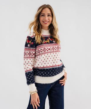 Pull de Noël en maille duveteuse femme vue2 - GEMO(FEMME PAP) - GEMO