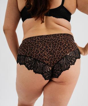 Culotte en microfibre et dentelle à motif léopard vue2 - GEMO(HOMWR FEM) - GEMO
