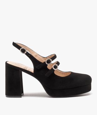 Escarpins femme unis à talon haut carré et brides à boucle vue1 - GEMO(URBAIN) - GEMO