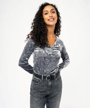 Tee-shirt manches longues en velours col V femme vue1 - GEMO(FEMME PAP) - GEMO