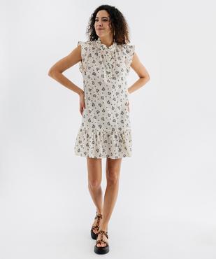 Robe courte sans manches en voile de coton fleuri femme vue1 - GEMO(FEMME PAP) - GEMO