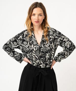 Tee-shirt à manches longues et col V en maille texturée femme vue1 - GEMO 4G FEMME - GEMO