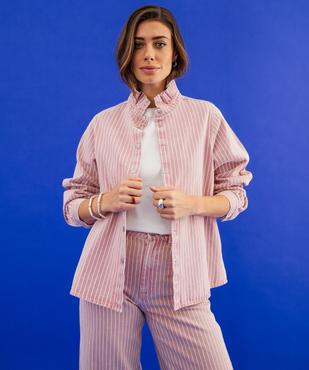 Surchemise en jean rayé à col victorien femme vue2 - GEMO 4G FEMME - GEMO
