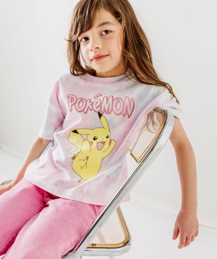 Tee-shirt manches courtes tie-and-dye imprimé Pikachu fille - Pokémon vue1 - POKEMON - GEMO