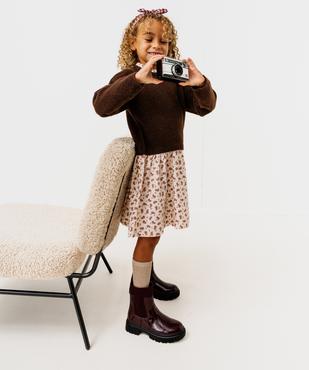 Robe effet 2-en-1 avec haut en maille et bas en flanelle fille vue1 - GEMO (ENFANT) - GEMO