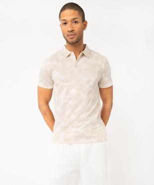 Polo manches courtes à fines rayures et motif feuillage homme  vue2 - GEMO (HOMME) - GEMO