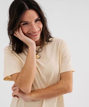 Tee-shirt manches courtes col rond uni en coton femme vue2 - GEMO 4G FEMME - GEMO