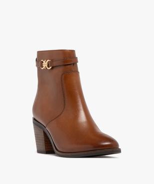 Bottines femme à talon carré et dessus en cuir avec bride fantaisie - Tanéo vue3 - TANEO - GEMO