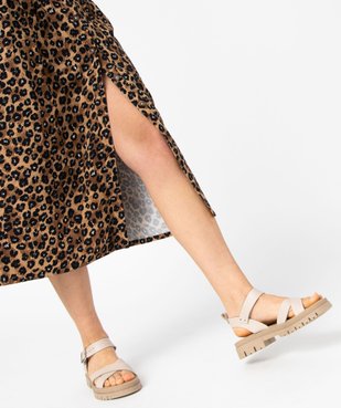 Sandales femme unies en cuir à épaisse semelle crantée  vue7 - GEMO (CASUAL) - GEMO