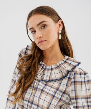 Blouse manches longues à carreaux à col fantaisie et boutonnière femme vue2 - GEMO(FEMME PAP) - GEMO