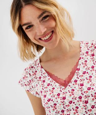 Chemise de nuit en maille extensible avec col V en dentelle femme vue2 - GEMO 4G FEMME - GEMO