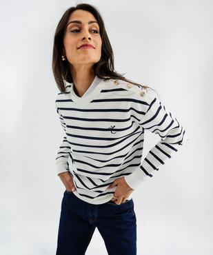 Sweat marin à épaule boutonnée femme - LuluCastagnette vue1 - LULU CASTAGNETTE GEMO FOR GOOD - GEMO