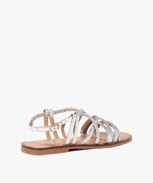 Sandales femme plates unies en cuir et à fines brides métallisées vue5 - GEMO (CASUAL) - GEMO
