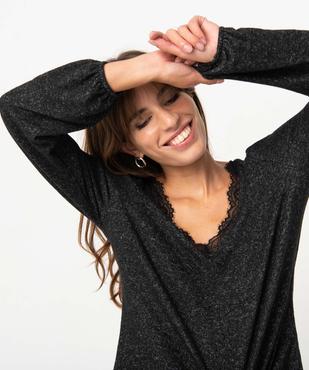 Pull femme en maille douce à col V en dentelle vue2 - GEMO(FEMME PAP) - GEMO
