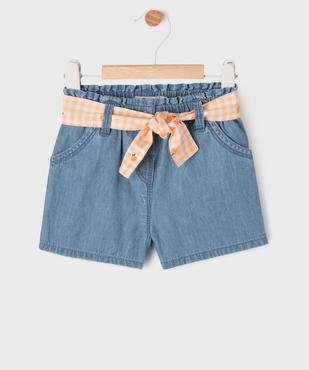 Short ample en chambray avec ceinture vichy bébé fille vue1 - GEMO(BEBE DEBT) - GEMO