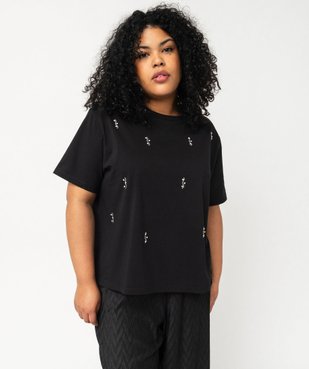 Tee-shirt manches courtes coupe large à strass femme grande taille vue1 - GEMO (G TAILLE) - GEMO