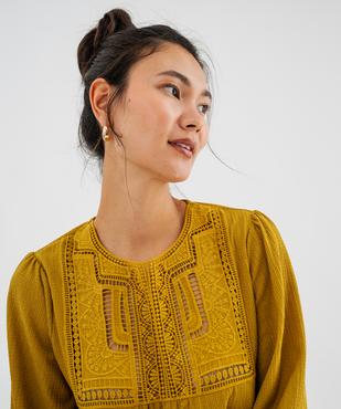 T-shirt manches longues uni avec plastron brodé femme vue2 - GEMO(FEMME PAP) - GEMO