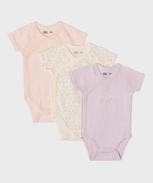 Body à manches courtes fermeture croisée motifs fleuris bébé fille (lot de 3) vue1 - GEMO 4G BEBE - GEMO