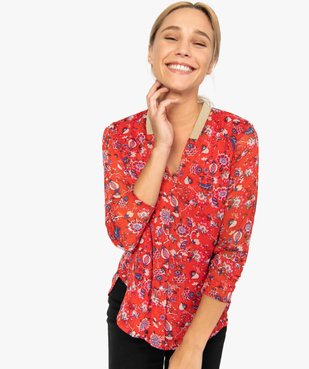 Blouse femme en voile fleuri avec fines rayures pailletées vue1 - GEMO(FEMME PAP) - GEMO