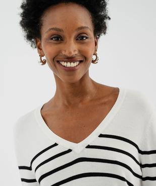 Pull col V en maille fine et douce rayée femme vue2 - GEMO 4G FEMME - GEMO