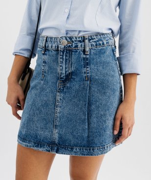 Jupe en jean délavé trapèze à pinces femme vue2 - GEMO(FEMME PAP) - GEMO