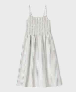 Robe midi rayée à fines bretelles et buste smocké fille vue1 - GEMO 4G FILLE - GEMO