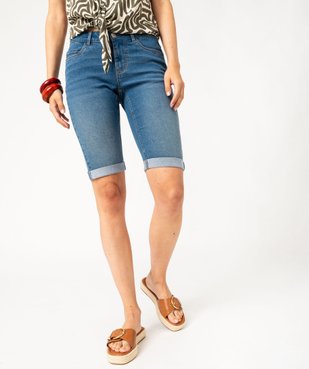 Bermuda femme en jean avec revers vue2 - GEMO 4G FEMME - GEMO