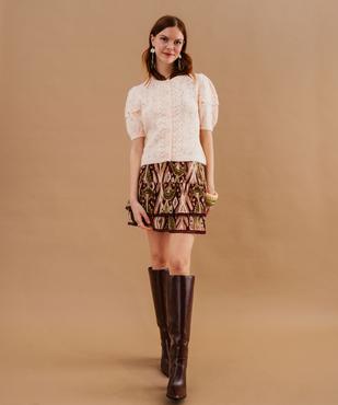 Gilet manches courtes en maille ajourée et dentelle femme vue4 - GEMO(FEMME PAP) - GEMO