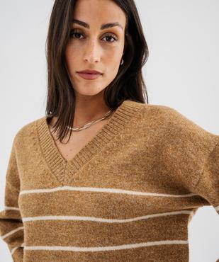 Pull rayé à col V coupe loose femme vue3 - GEMO(FEMME PAP) - GEMO