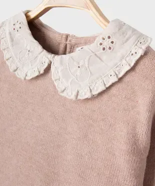 Pull à col Claudine en broderie anglaise fille vue2 - GEMO 4G BEBE - GEMO