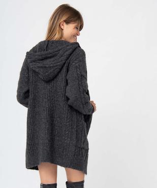 Gilet femme à capuche en maille torsadée vue3 - GEMO 4G FEMME - GEMO